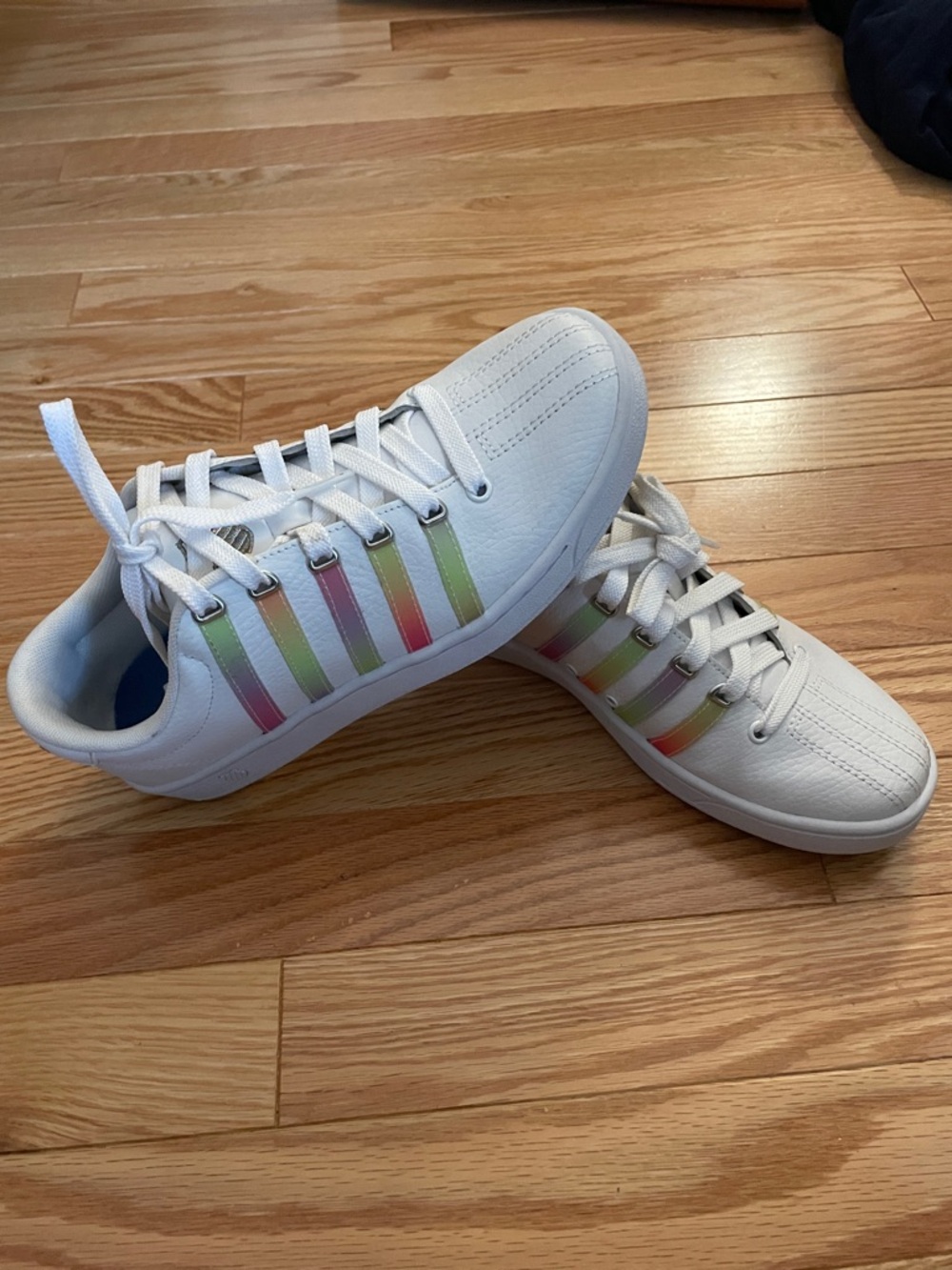 K-Swiss White Sneakers with Rainbow Accent Stripes